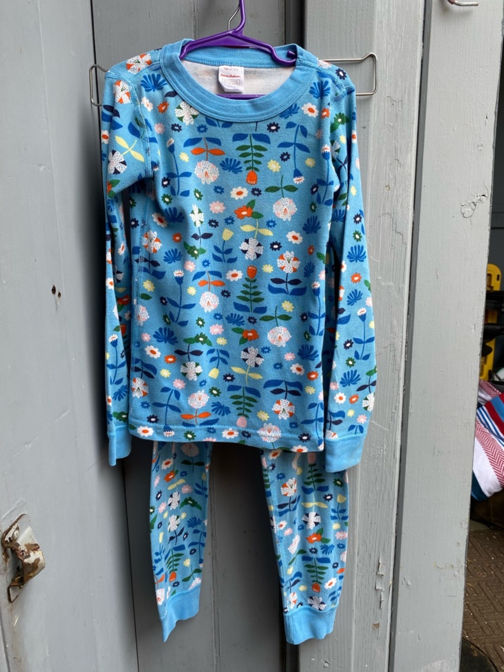 Hanna Andersson Girls Size 8 Pajama Set | Light Blue Floral Long Sleeve & Pants